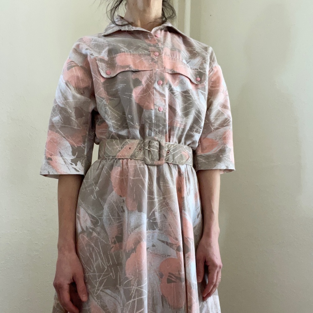 Vintage Patterned Dress with Belt